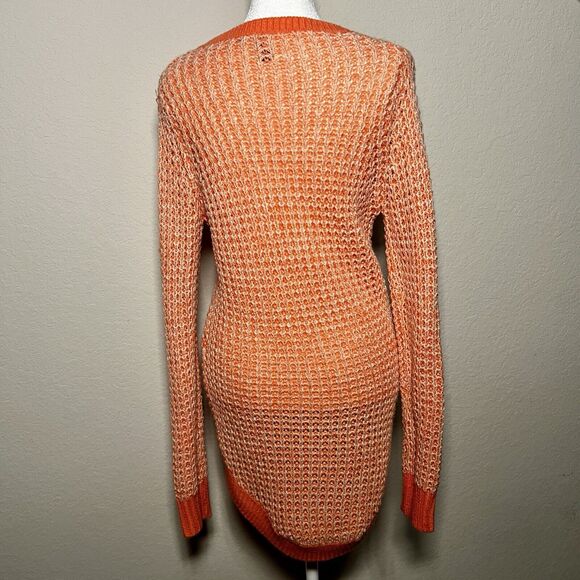 POOF Open-Knit V-Neck Sweater Size Medium - Hi Low Hem - Citrus Stitch Color - Picture 5 of 11